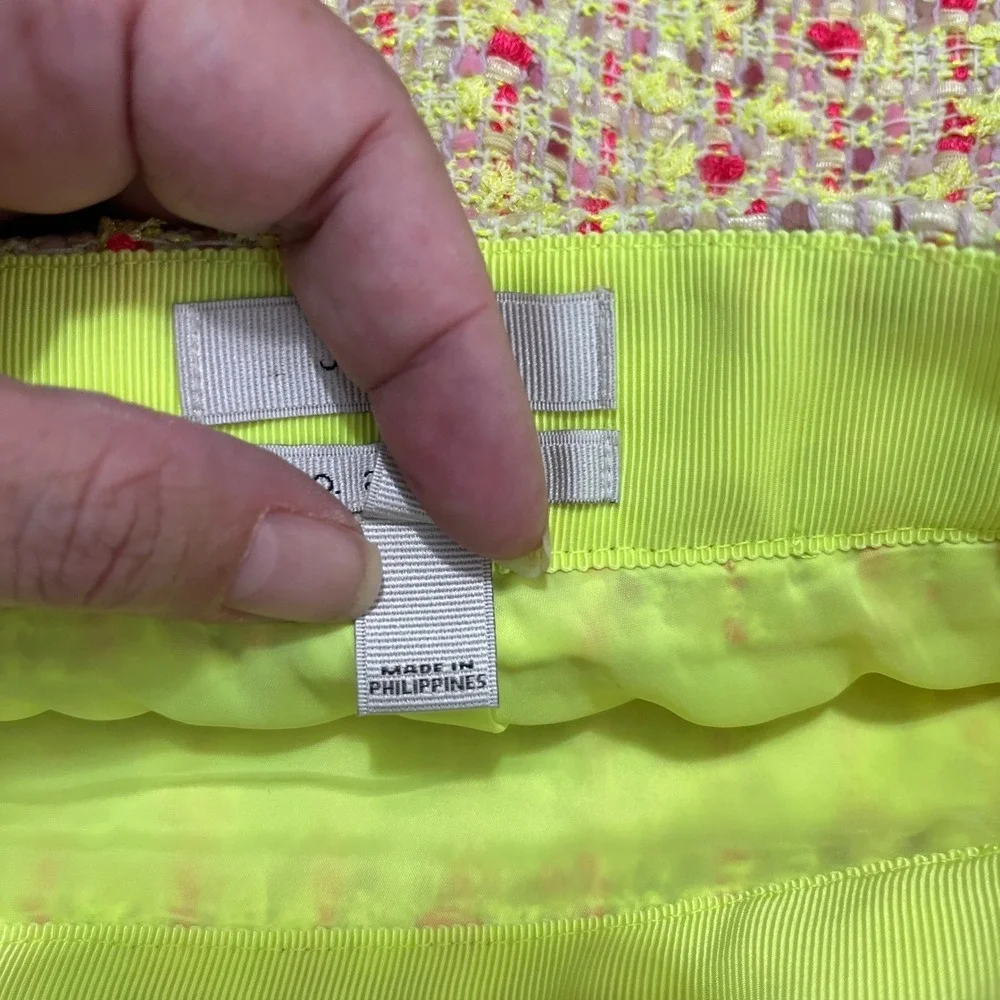 J. Crew No. 2 Pencil Yellow‎ Pink Tweed Career Office Eccentric Skirt Womens 2